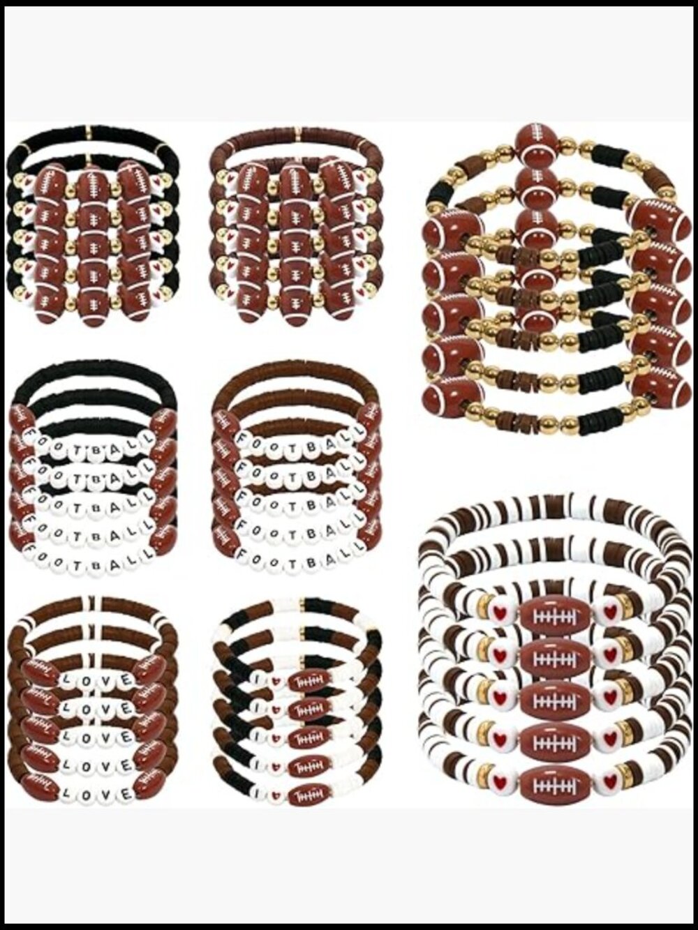 Football Clay Beaded Stretch Bracelets Bulk Sports Team Party Favors Set